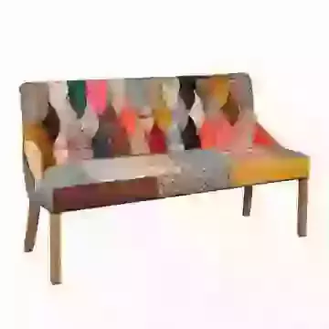 Elegant Button Back Patchwork Dining Bench with Light Wood Legs